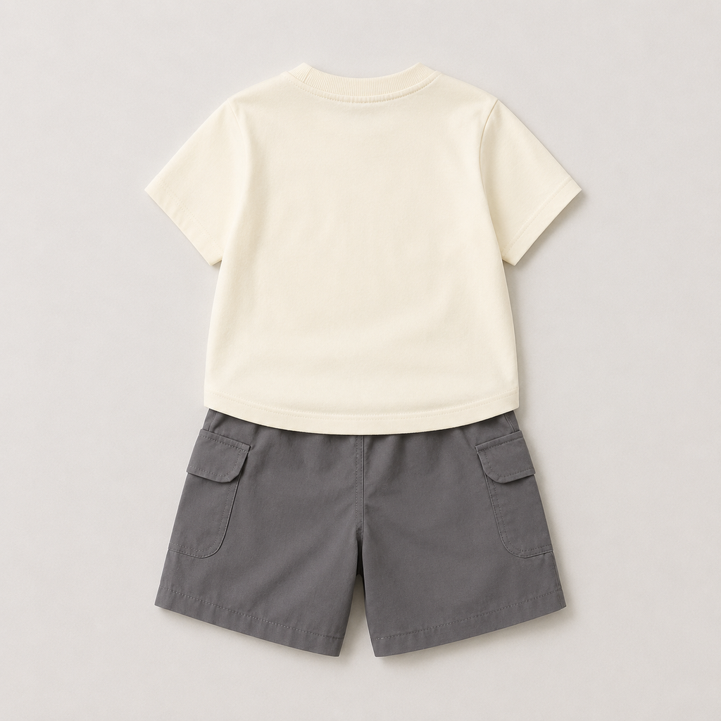 Boys Graphic Tee & Cargo Shorts Set with Waist Pouch