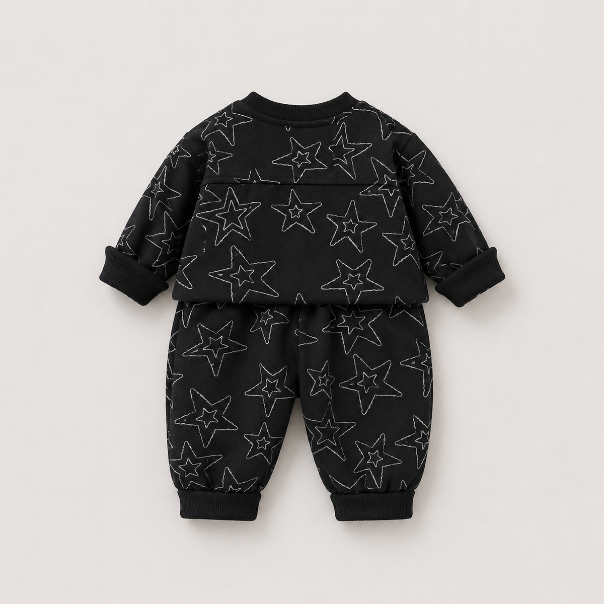 Boys Black Starry Co-Ord With Button Details