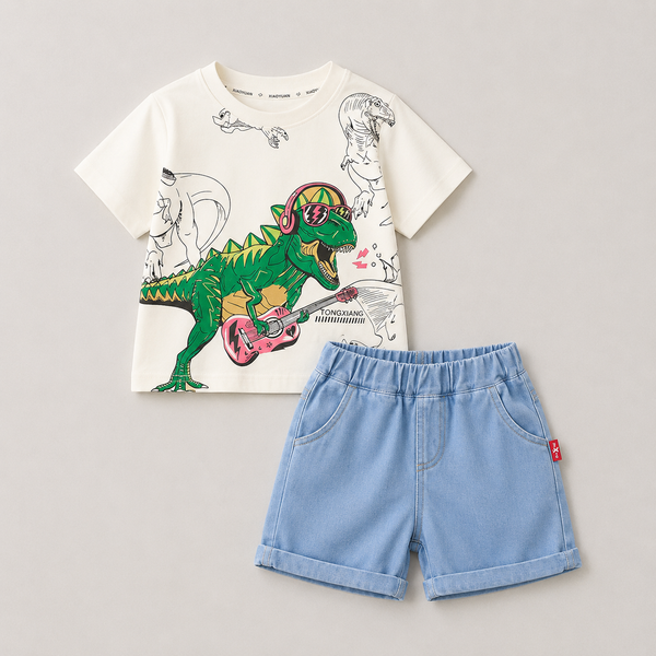 Boys Printed Dino T-shirt And Shorts