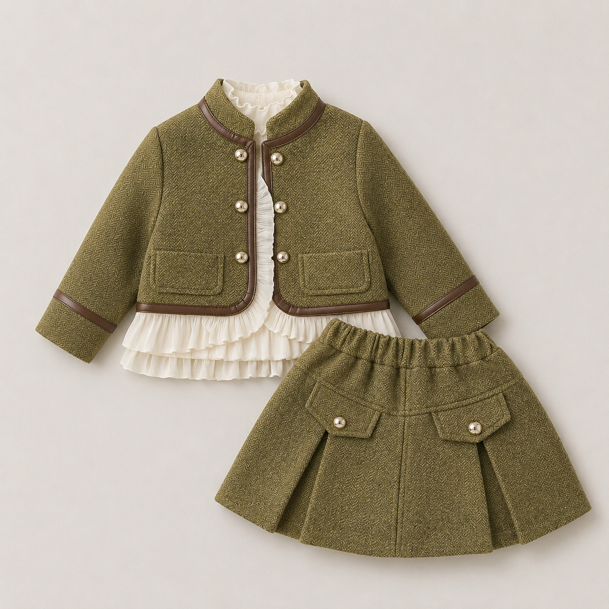 Girls Green Blazer And Skirt 2 Pcs Set