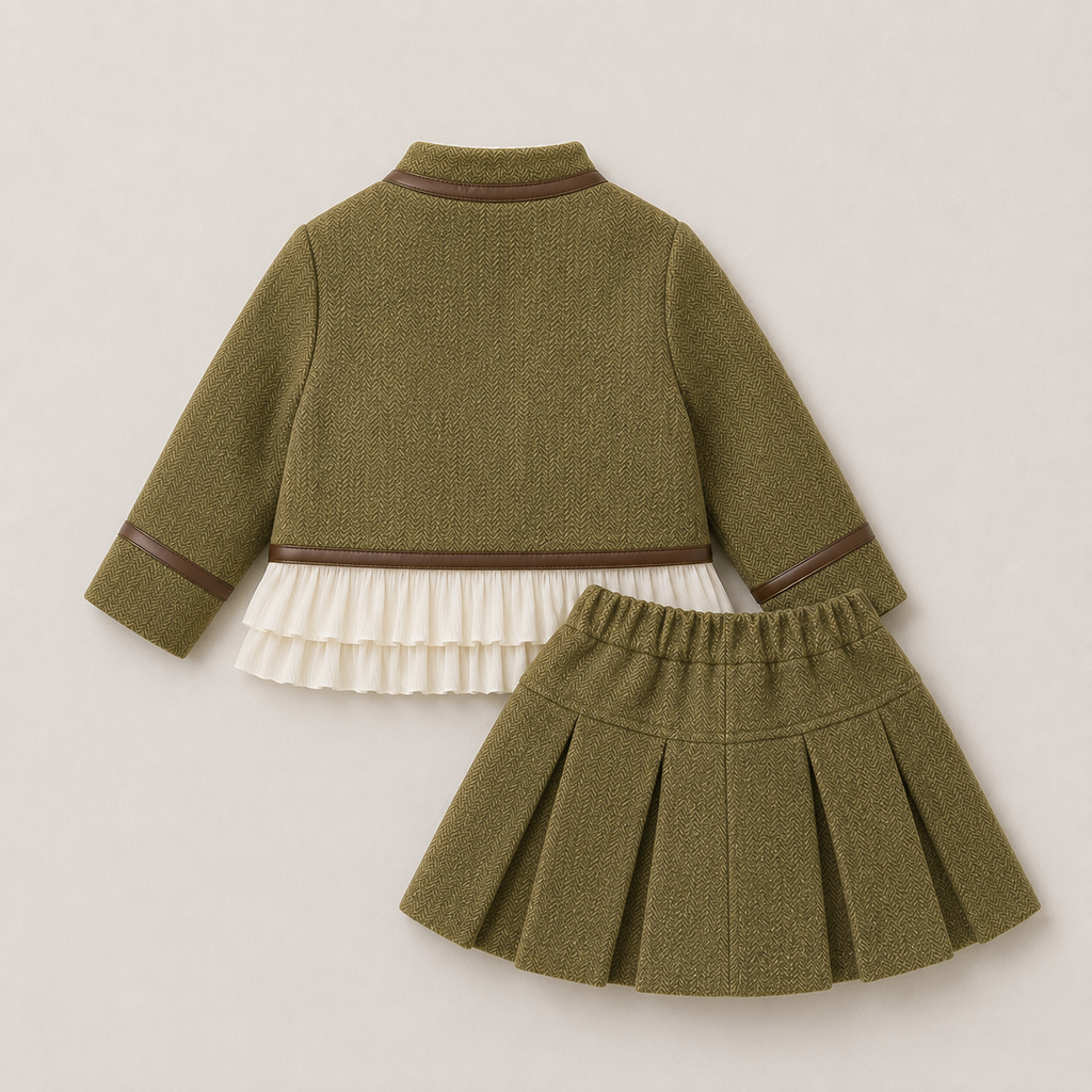 Girls Green Blazer And Skirt 2 Pcs Set