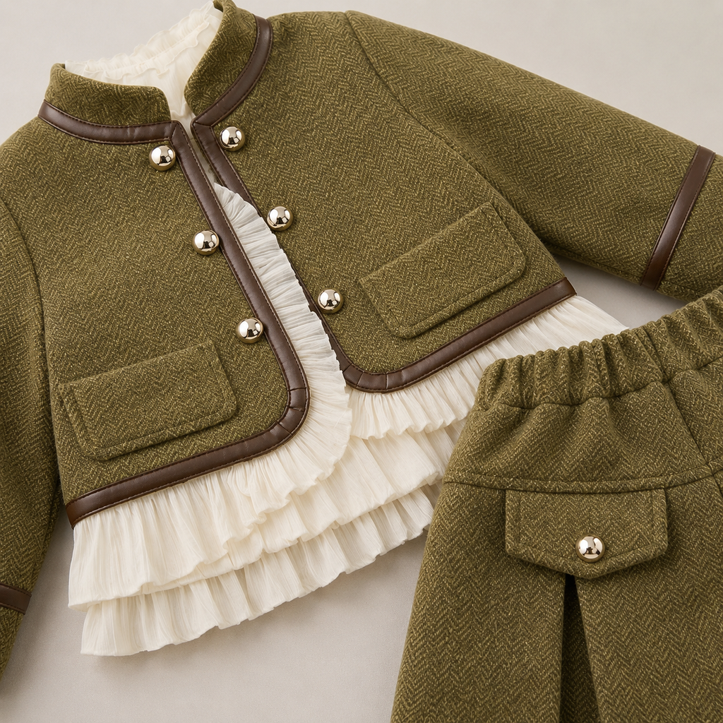 Girls Green Blazer And Skirt 2 Pcs Set