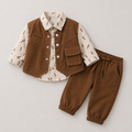 Boys Little Explorer 3-Piece Set – Brown Jacket, Shirt & Joggers