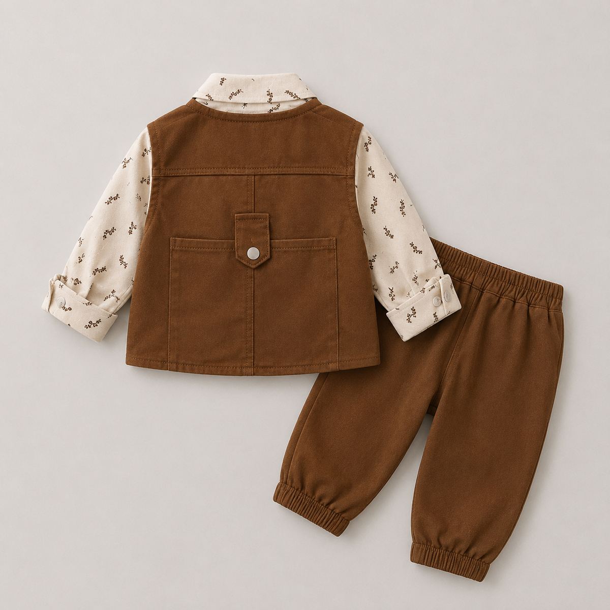 Boys Little Explorer 3-Piece Set – Brown Jacket, Shirt & Joggers