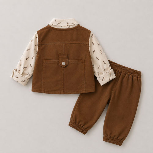 Boys Little Explorer 3-Piece Set – Brown Jacket, Shirt & Joggers