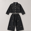 Girls Sequin-Studded Black Denim Co-ord Set