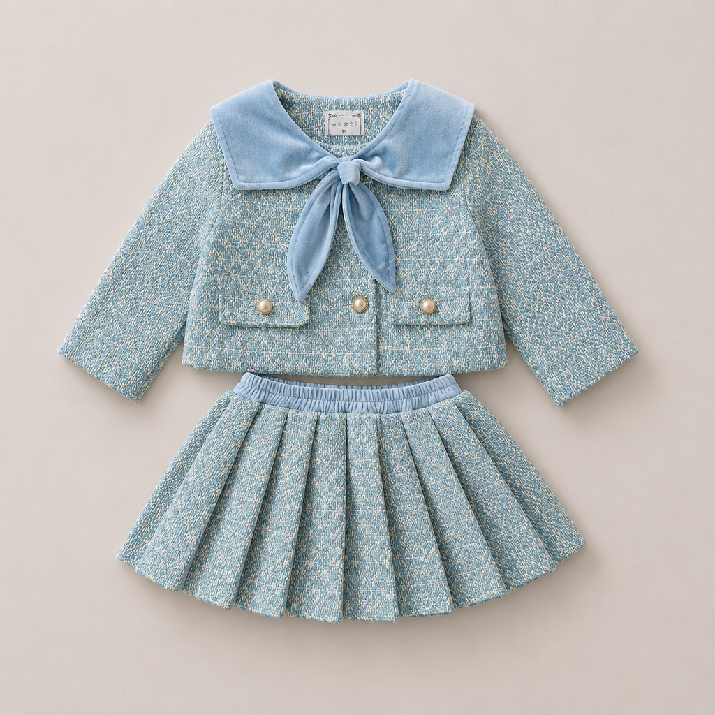 Girls Elegant Coat And Skirt Set