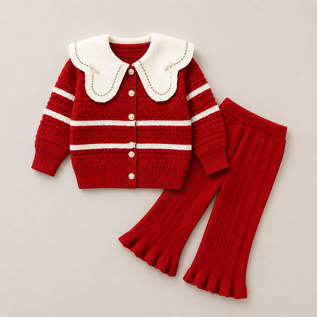 Girls Cherry Red Knit Co-ord Set