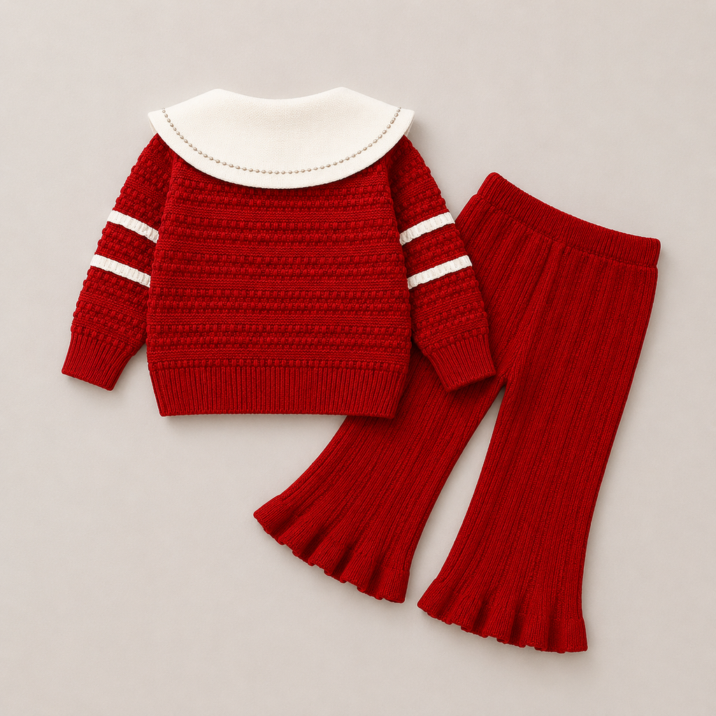Girls Cherry Red Knit Co-ord Set