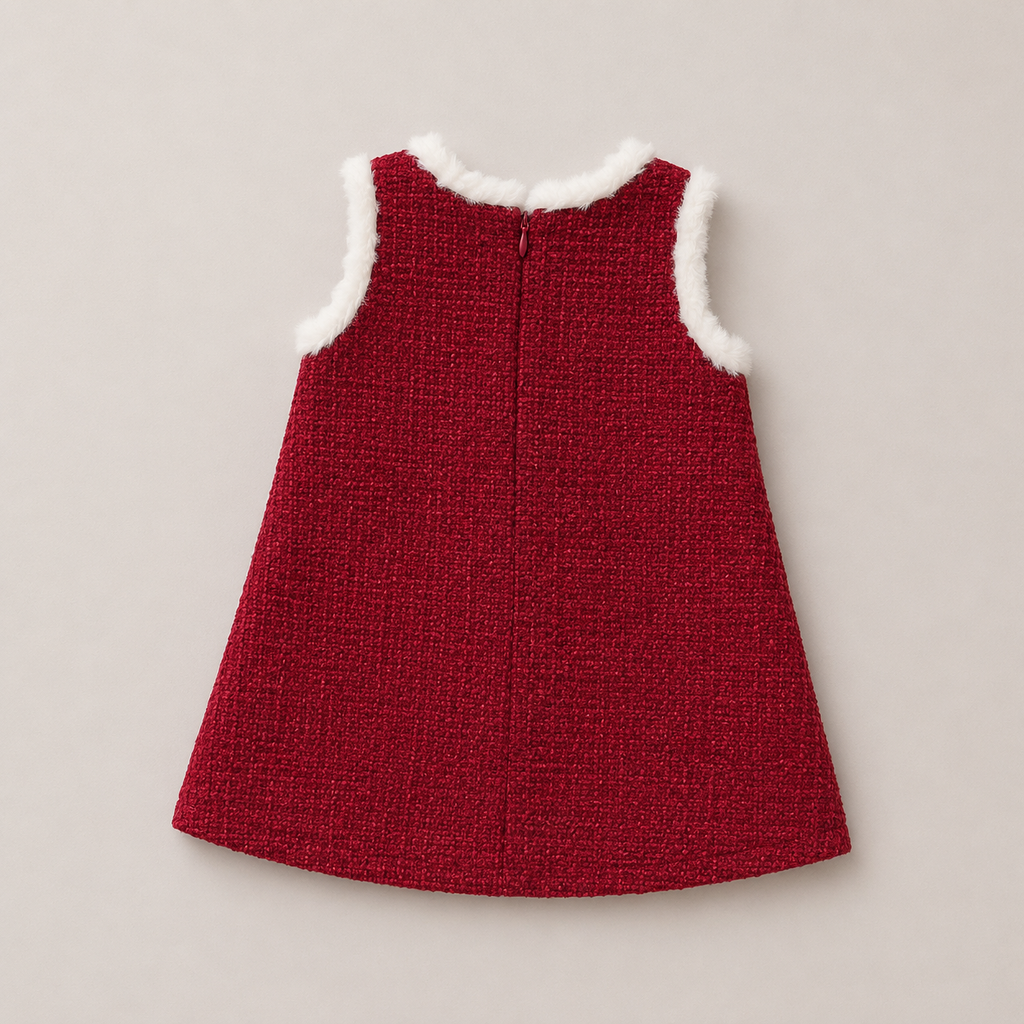 Girls Elegant Tweed Red Coat With Matching Dress