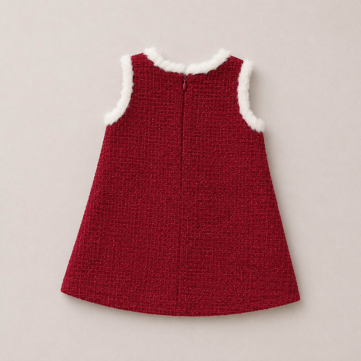 Girls Elegant Tweed Red Coat With Matching Dress