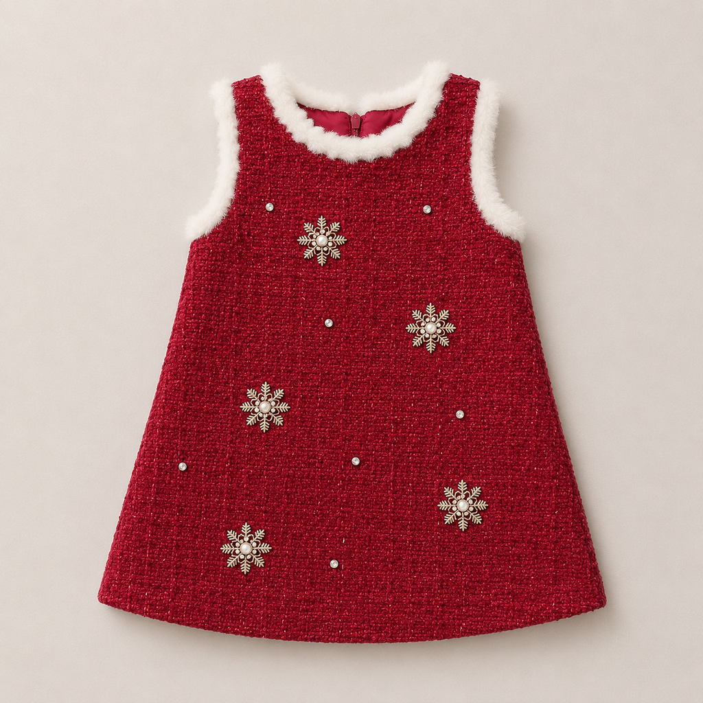 Girls Elegant Tweed Red Coat With Matching Dress