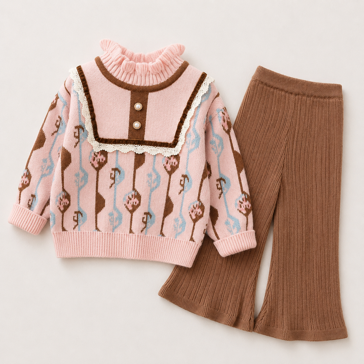 Girls Pink Printed Knitted Top And Palazzo 2 Pcs Set