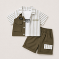 Boys Striped Shirt, Graphic T-shirt And Shorts Set