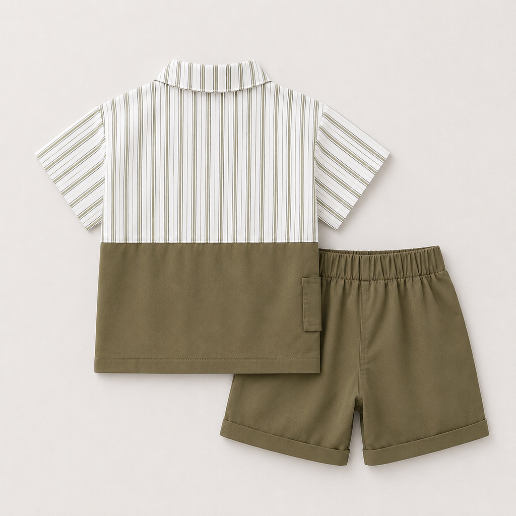 Boys Striped Shirt, Graphic T-shirt And Shorts Set