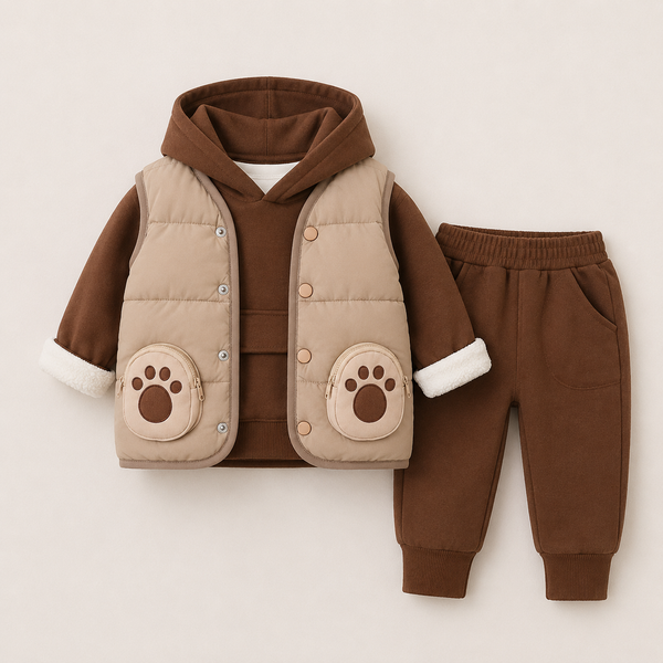 Boys Puffer Jacket, Sweatshirt And Joggers Set