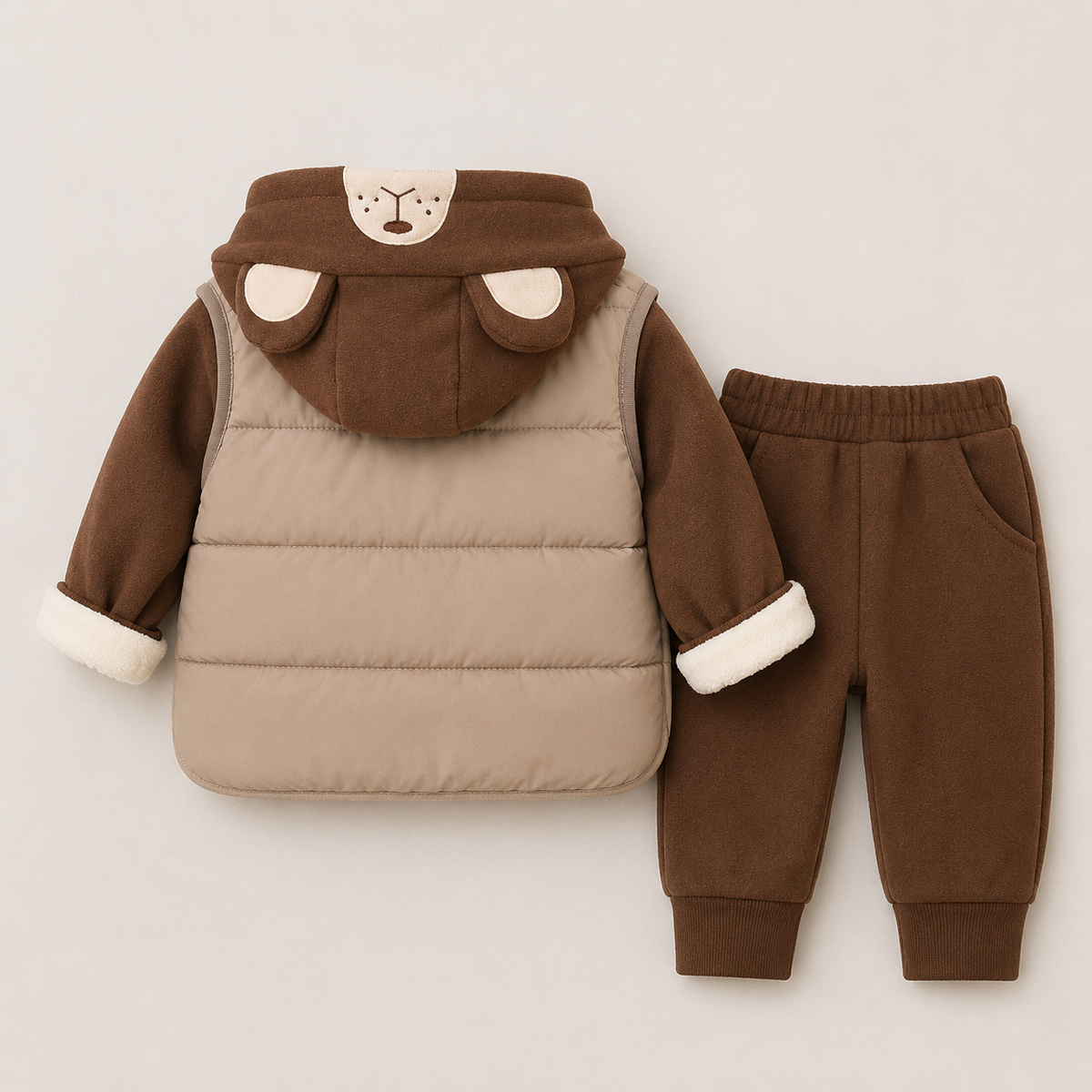 Boys Puffer Jacket, Sweatshirt And Joggers Set