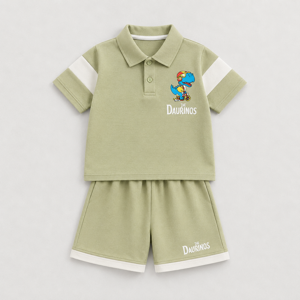 Boys Green Relaxed-Fit Polo Tee With Shorts