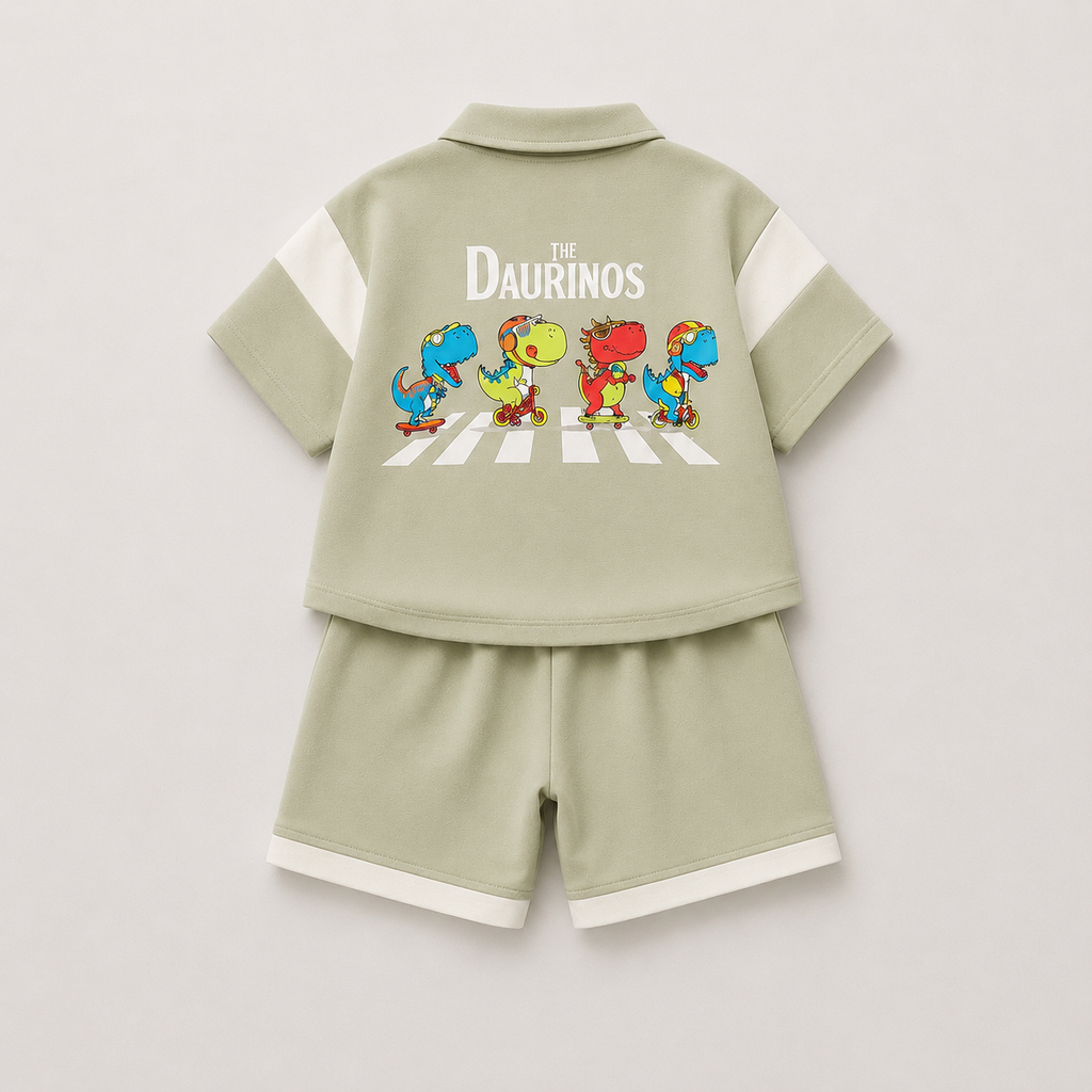 Boys Green Relaxed-Fit Polo Tee With Shorts