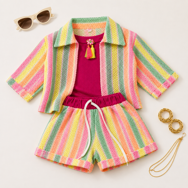 Girls Colored Striped 3-Piece Set