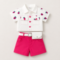 Girls White Shirt With Pink Shorts and Waist Bag 3 Pcs Set
