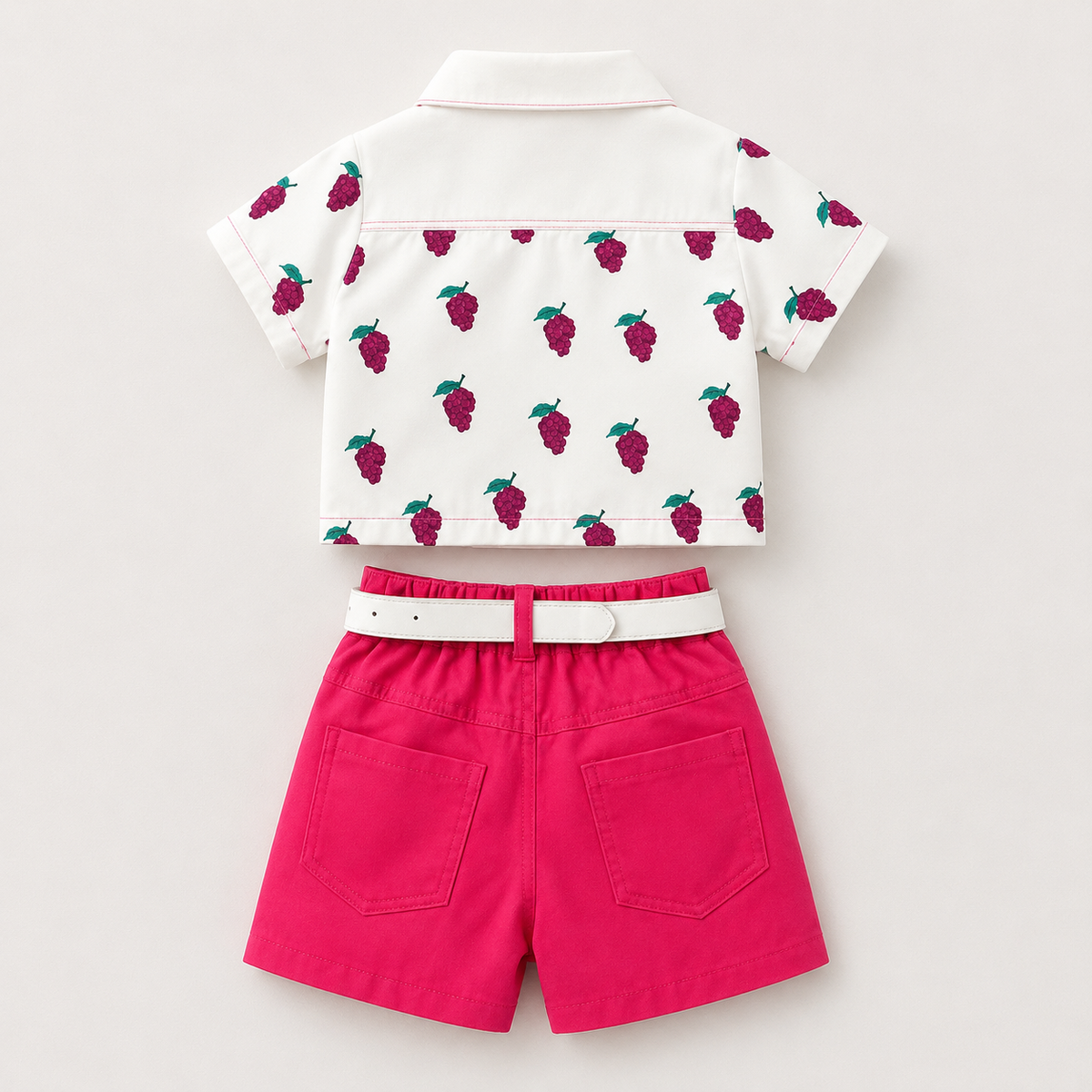 Girls White Shirt With Pink Shorts and Waist Bag 3 Pcs Set