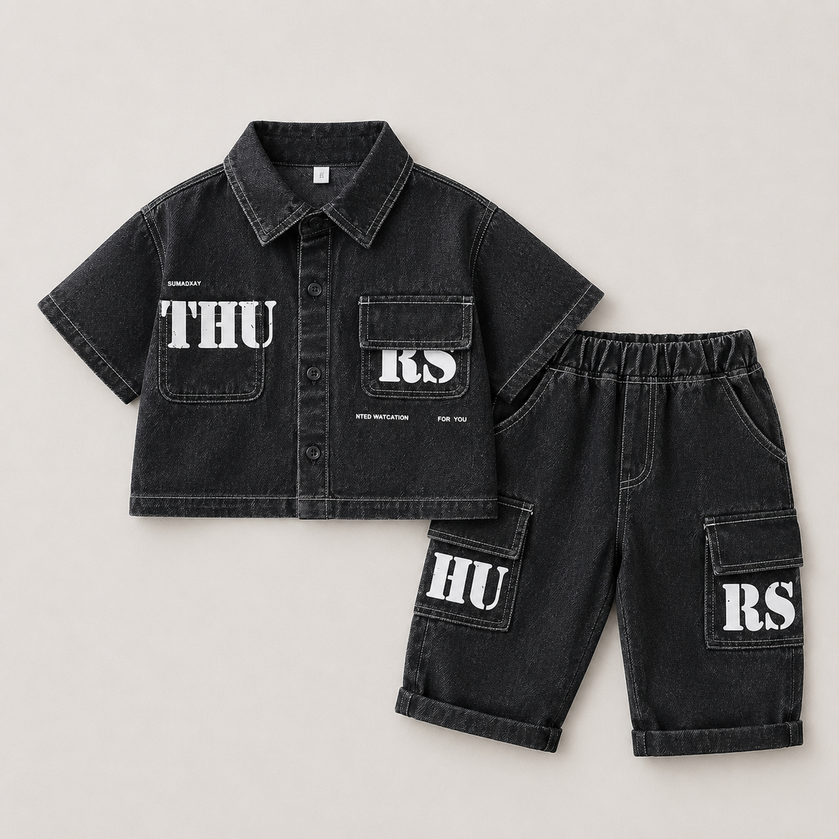 Boys Black Denim Co-ord Set