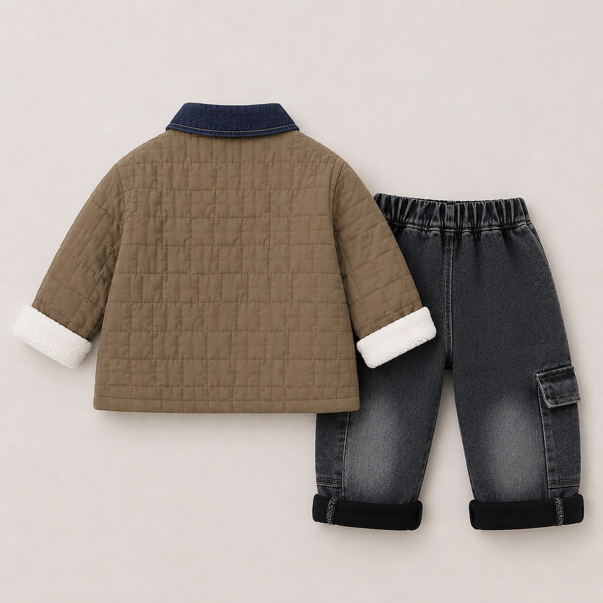 Boys Quilted Denim Patch Jacket & Winter Jeans Set