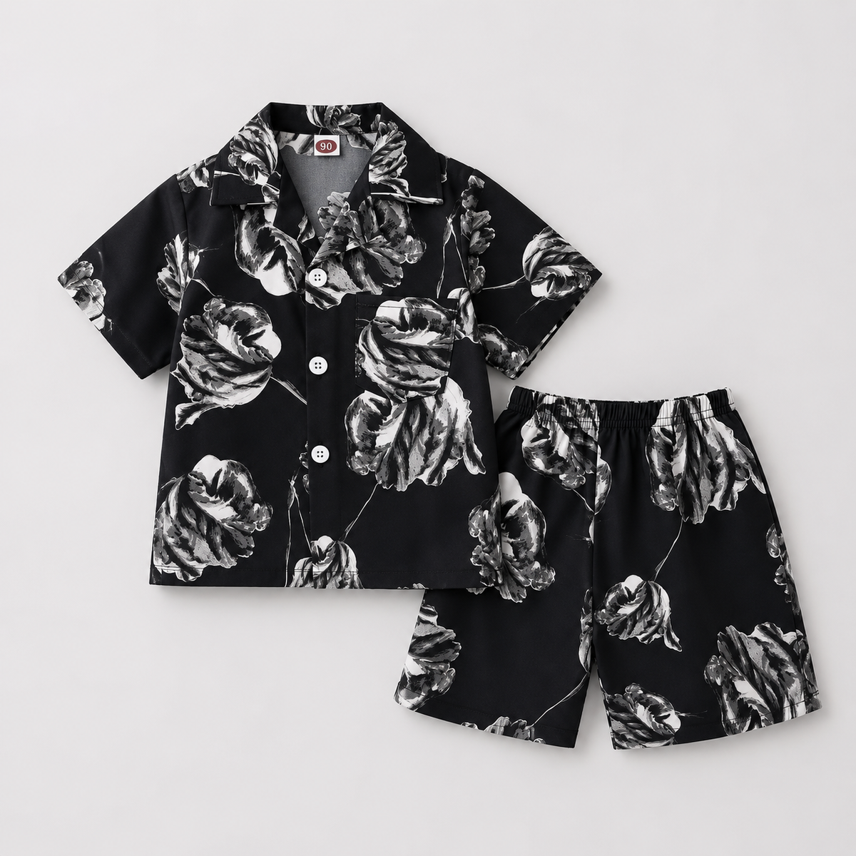 Boys Black Floral Printed Co-ord Set