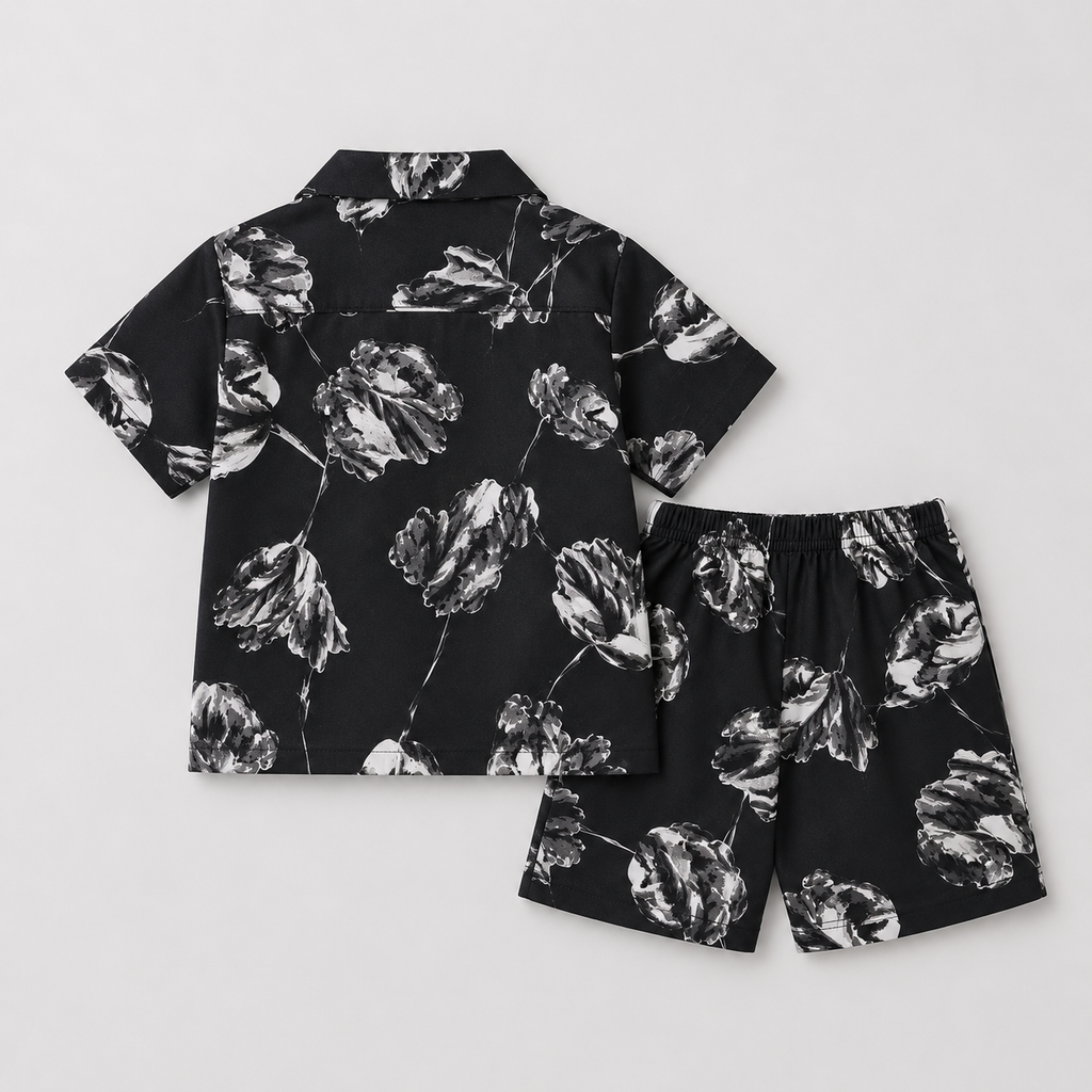 Boys Black Floral Printed Co-ord Set