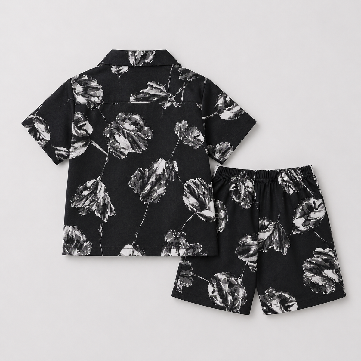 Boys Black Floral Printed Co-ord Set