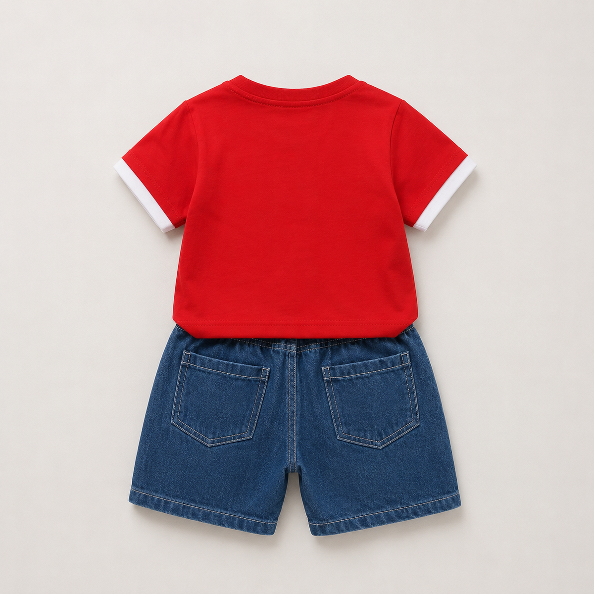 Boys Red T-shirt & Denim Shorts Set