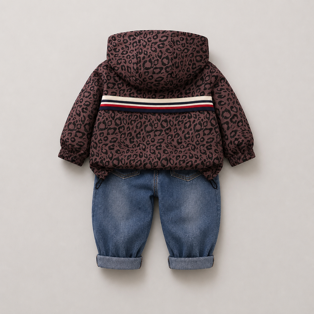 Boys Leopard-Print Hoodie With T-shirt And Denim Set