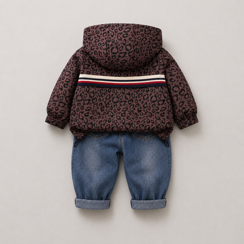 Boys Leopard-Print Hoodie With T-shirt And Denim Set