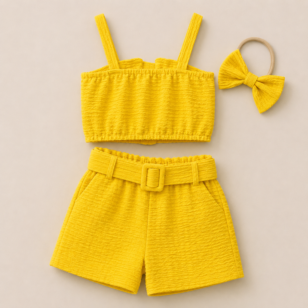 Girls Yellow Flower Detail With Matching Band 4 Pcs Set