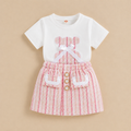 Girls White T-shirt & Pink Skirt Set