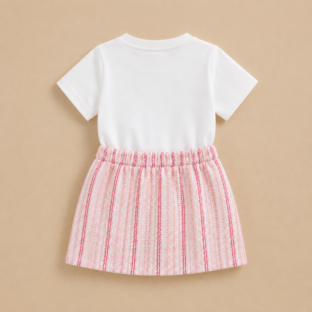 Girls White T-shirt & Pink Skirt Set