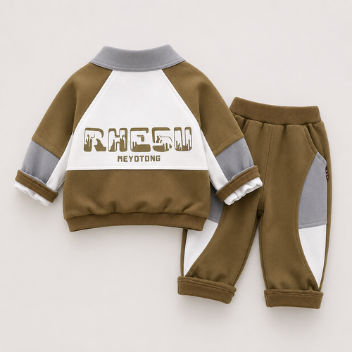 Boys Color Block Jacket With T-shirt And Jogger 3 Pcs Set