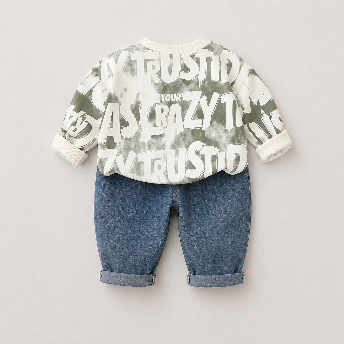 Boys Typography Sweatshirt And Denim Set
