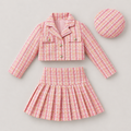 Girls Tweed Jacket And Pleated Skirt Set With Matching cap