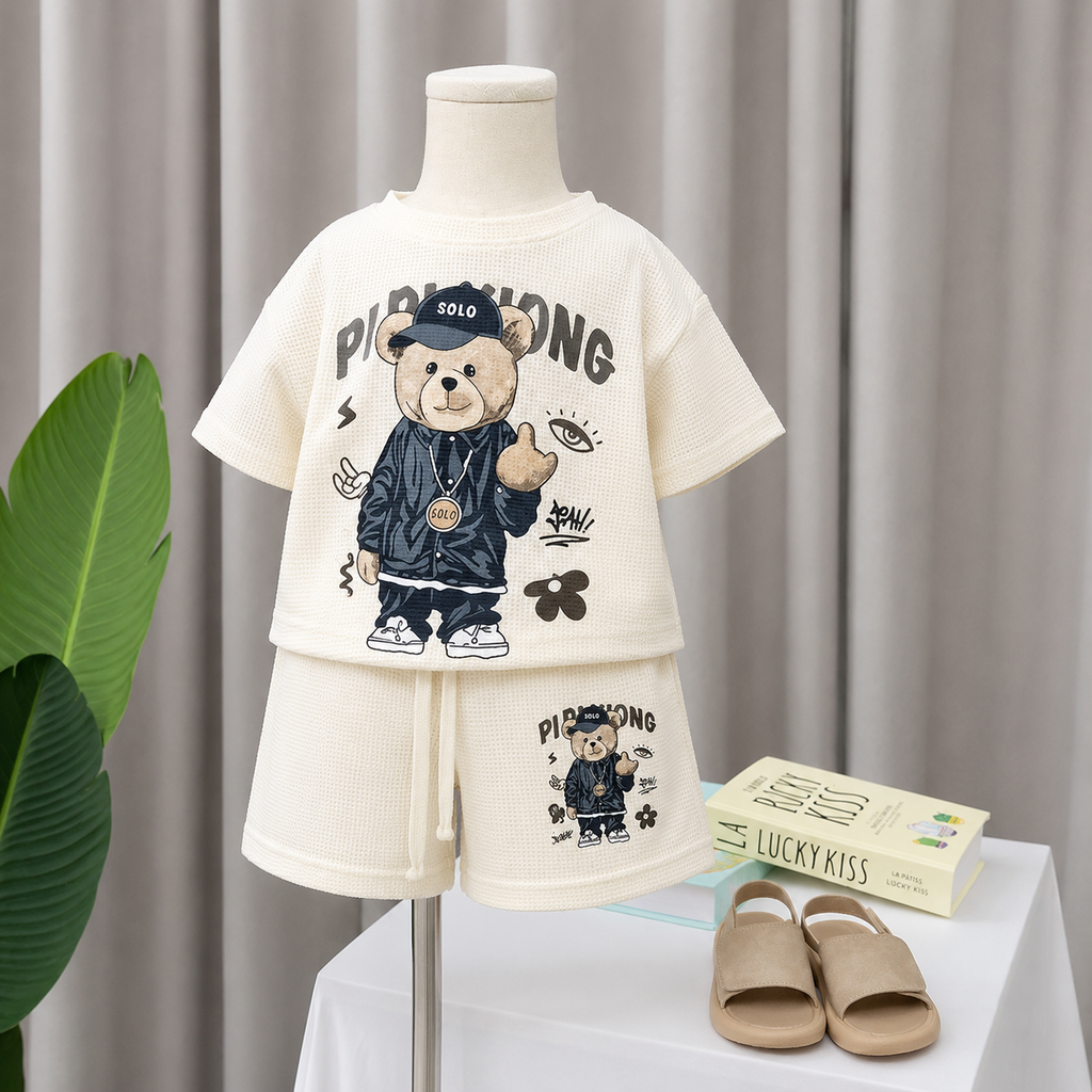 Boys Off-White Bear Printed T-Shirt And Shorts 2 pcs Set
