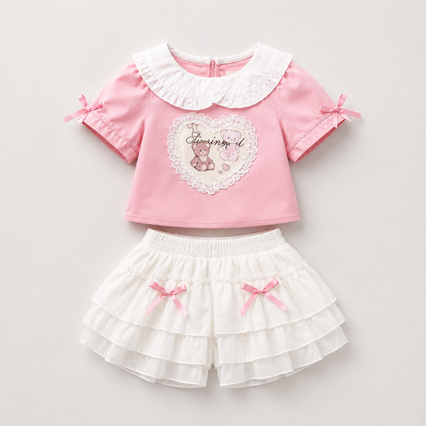 Girls Pink Top And White Skirt Set