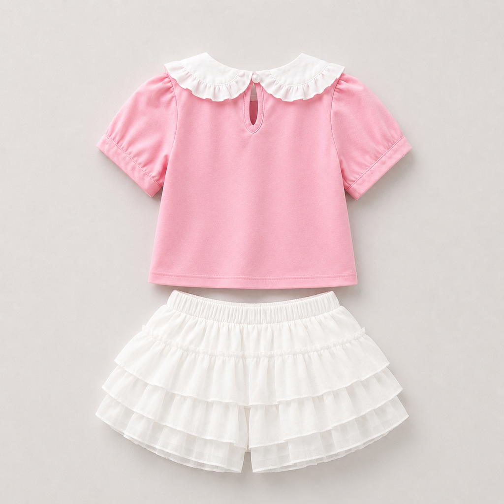 Girls Pink Top And White Skirt Set