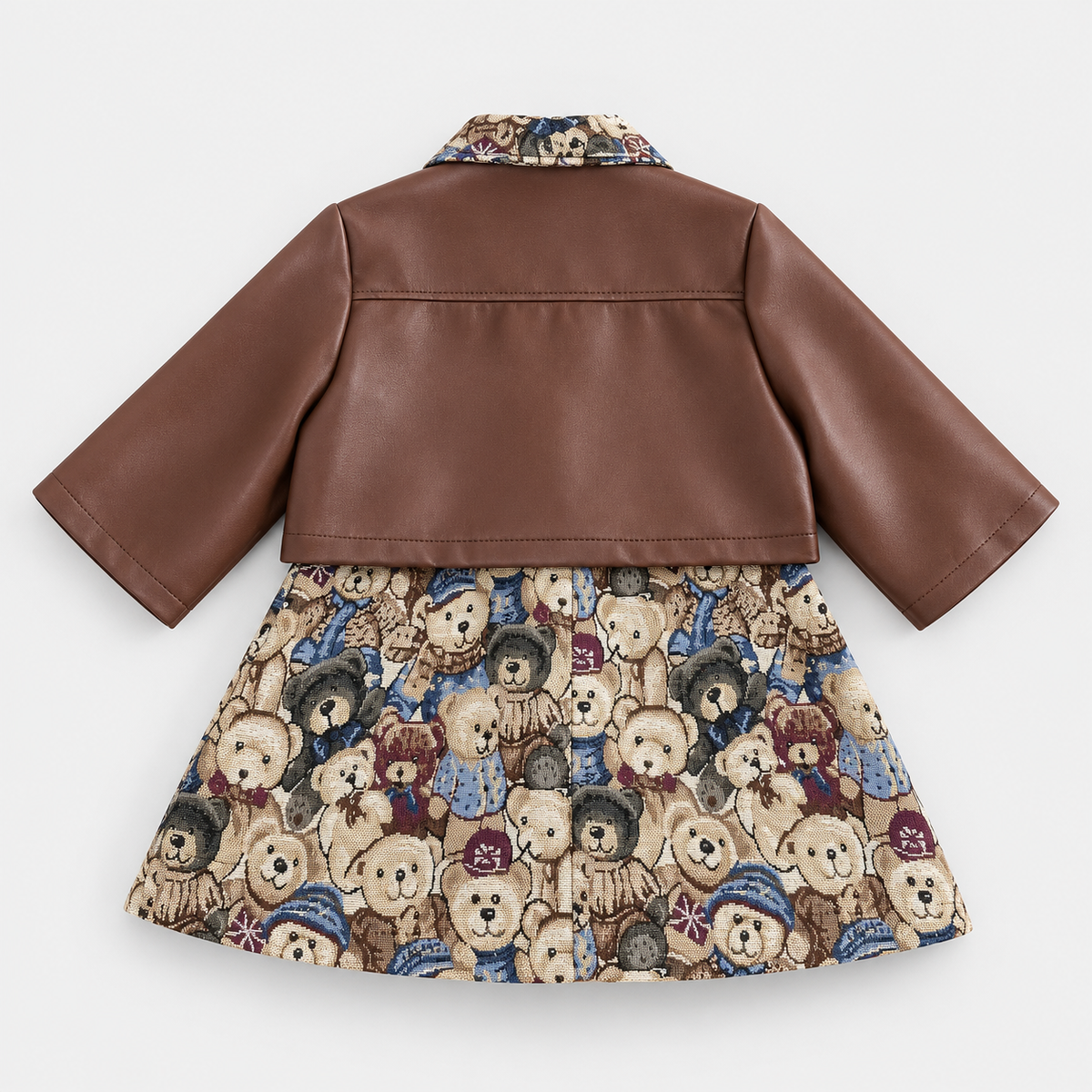 Girls Brown Short Jacket With Dress 2 Pcs Set
