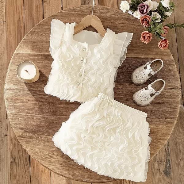 Girls Elegant Ruffle Top And Skirt 2 Pcs Set