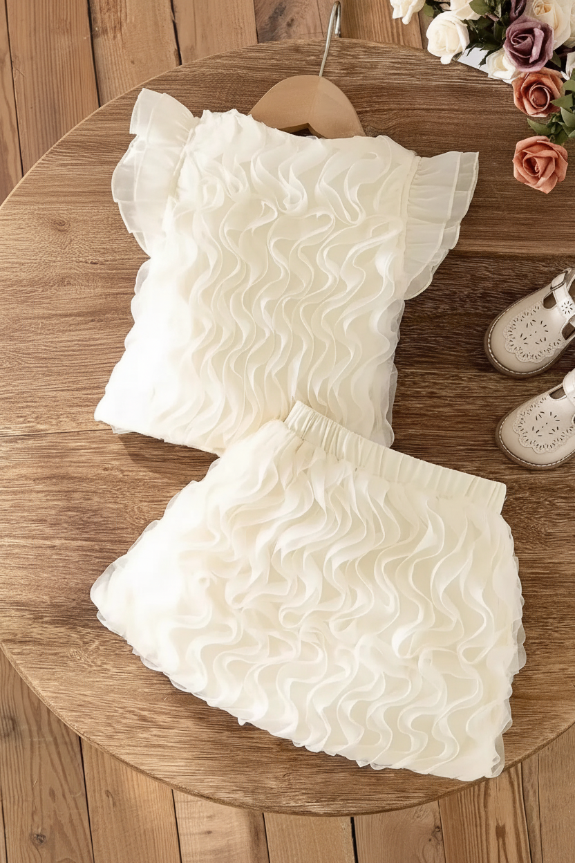 Girls Elegant Ruffle Top And Skirt 2 Pcs Set