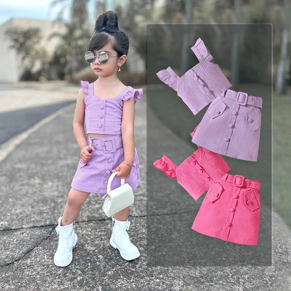 Girls Purple Crop Top And Skirt 2 Pcs Set