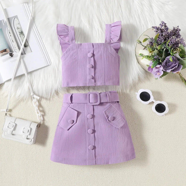 Girls Purple Crop Top And Skirt 2 Pcs Set