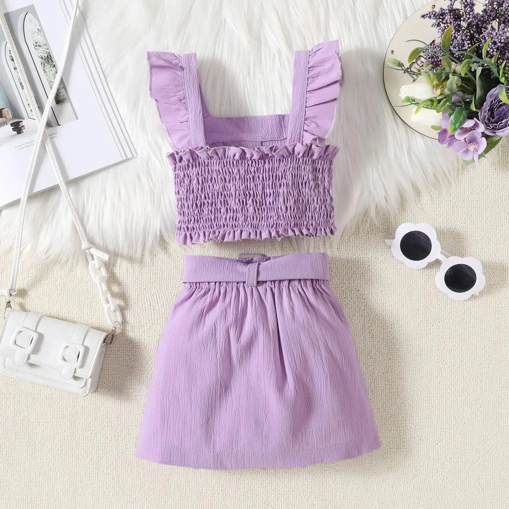 Girls Purple Crop Top And Skirt 2 Pcs Set