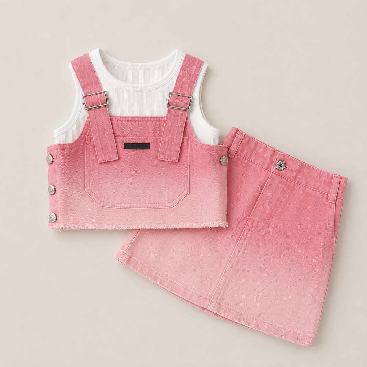 Girls Pink Denim 3 Pcs Set